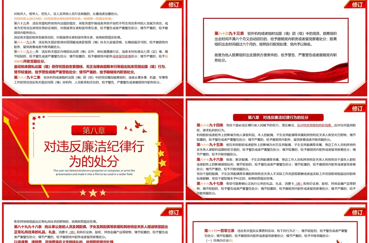 红色中国共产党纪律处分条例对照表PPT模板