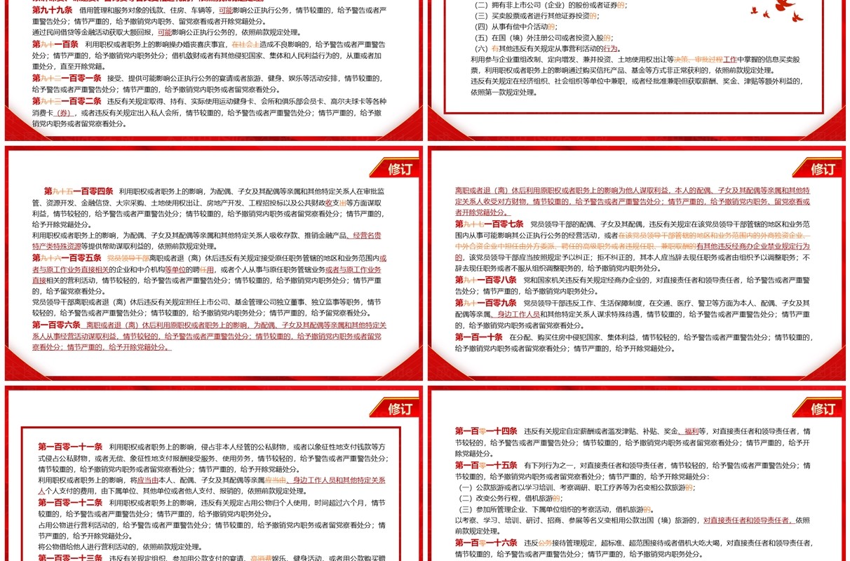 红色中国共产党纪律处分条例对照表PPT模板