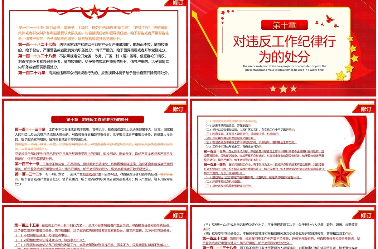 红色中国共产党纪律处分条例对照表PPT模板