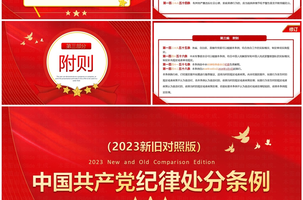 红色中国共产党纪律处分条例对照表PPT模板
