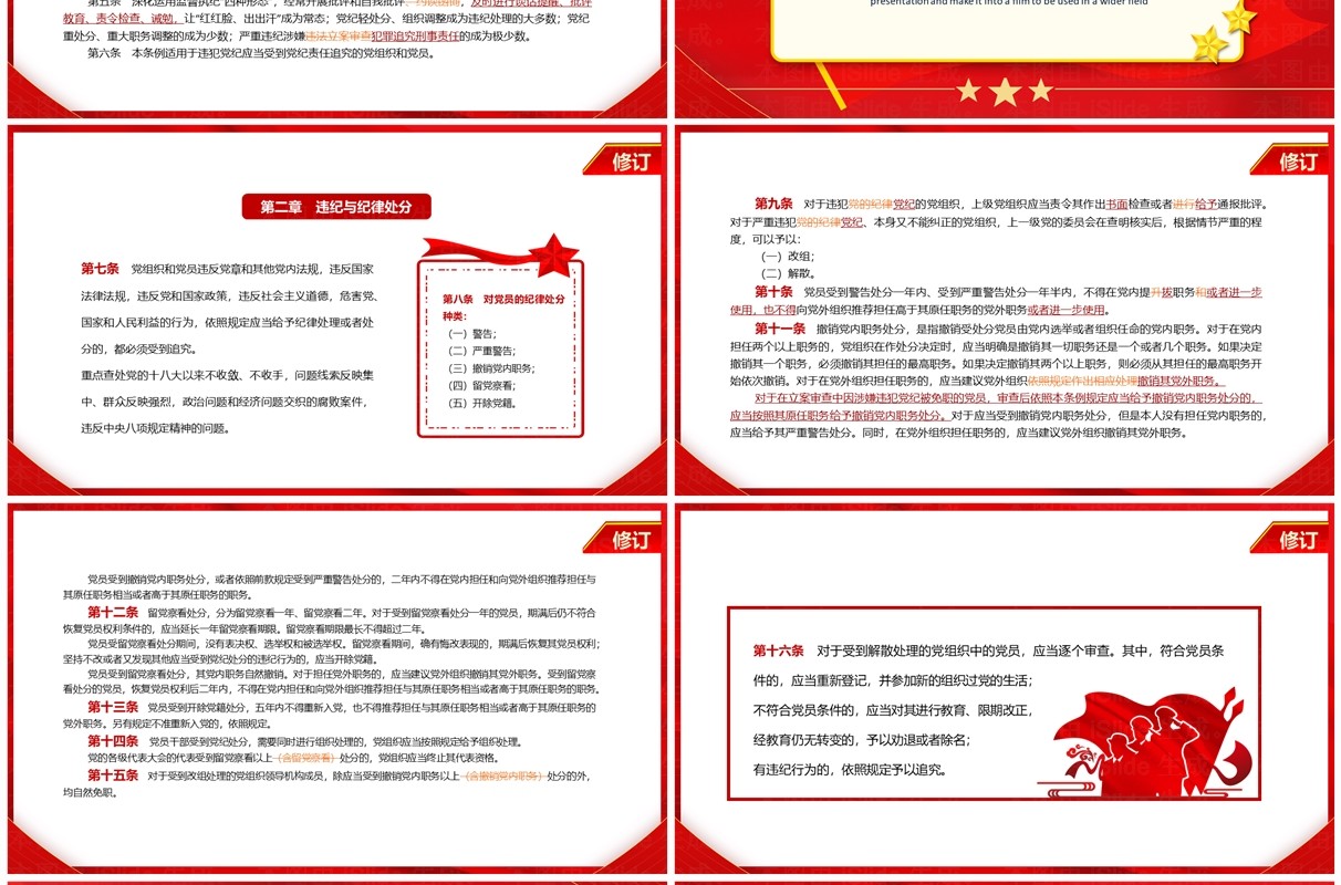 红色中国共产党纪律处分条例对照表PPT模板