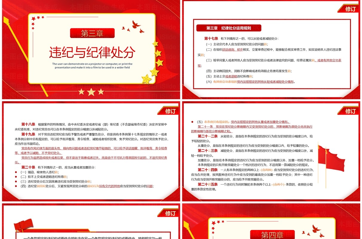 红色中国共产党纪律处分条例对照表PPT模板