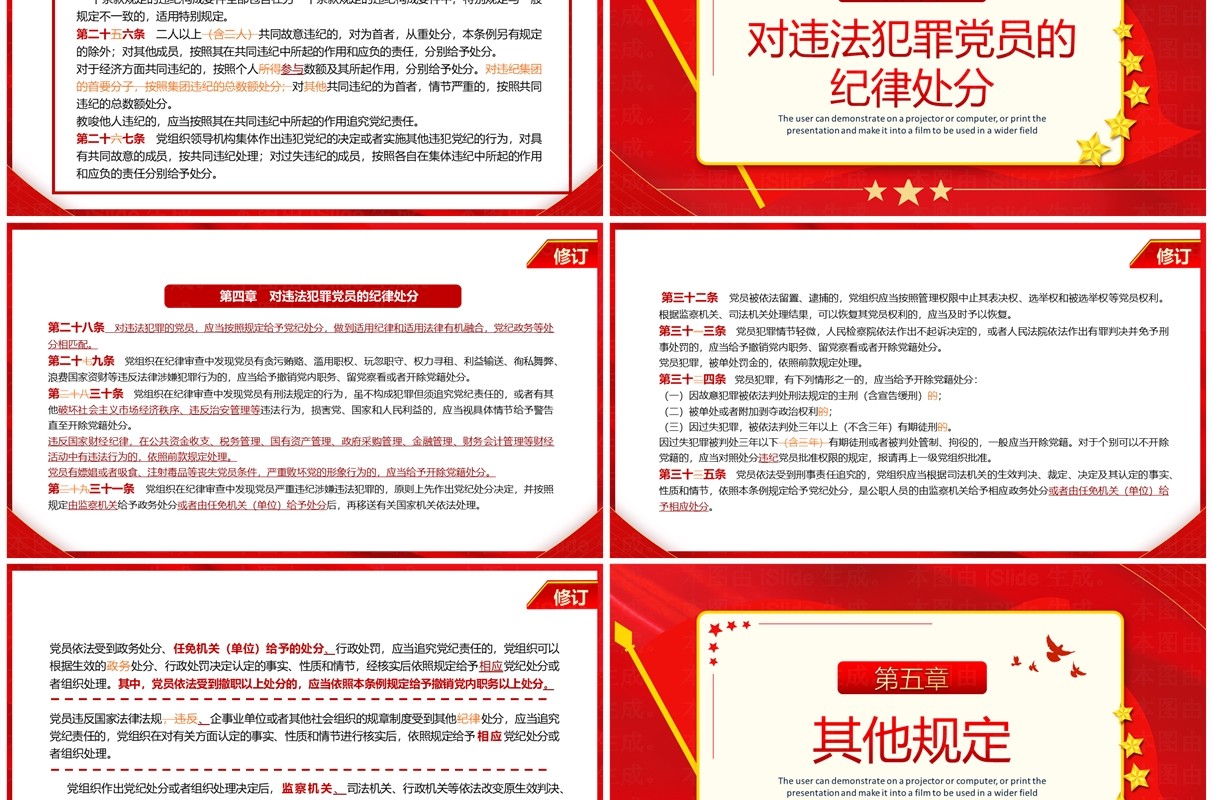 红色中国共产党纪律处分条例对照表PPT模板