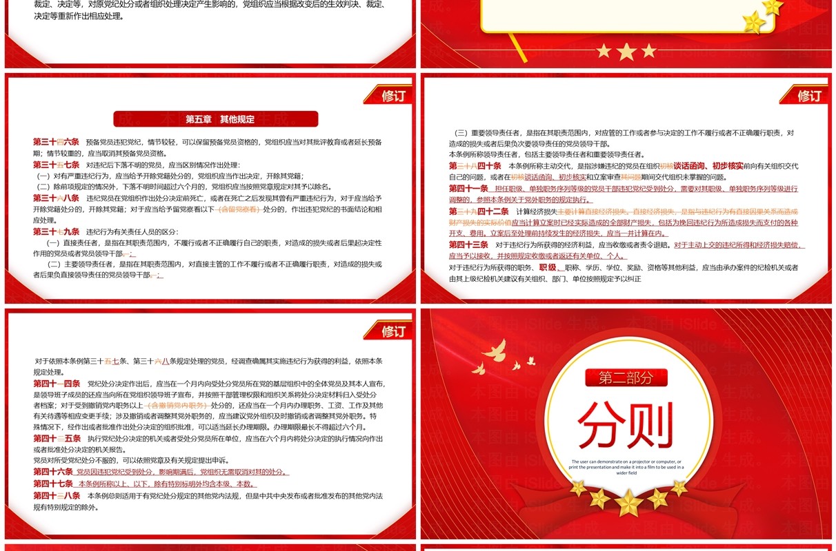 红色中国共产党纪律处分条例对照表PPT模板