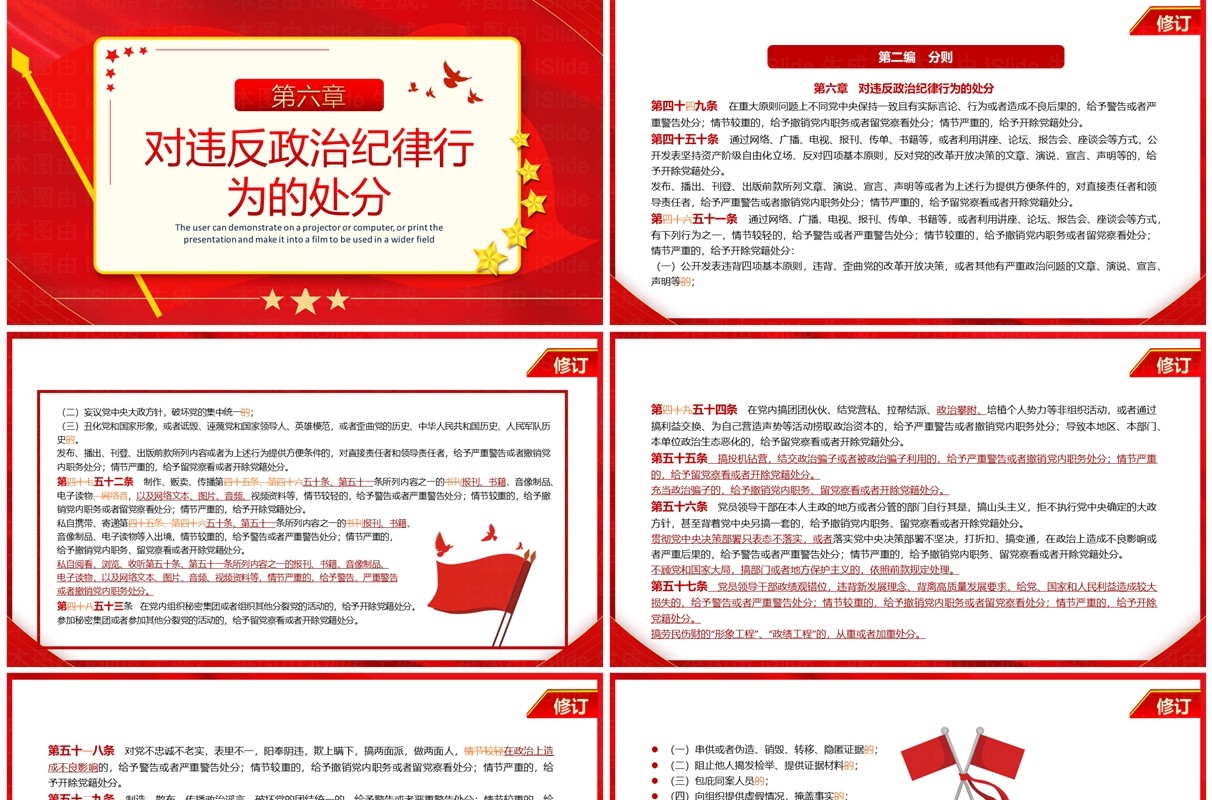 红色中国共产党纪律处分条例对照表PPT模板