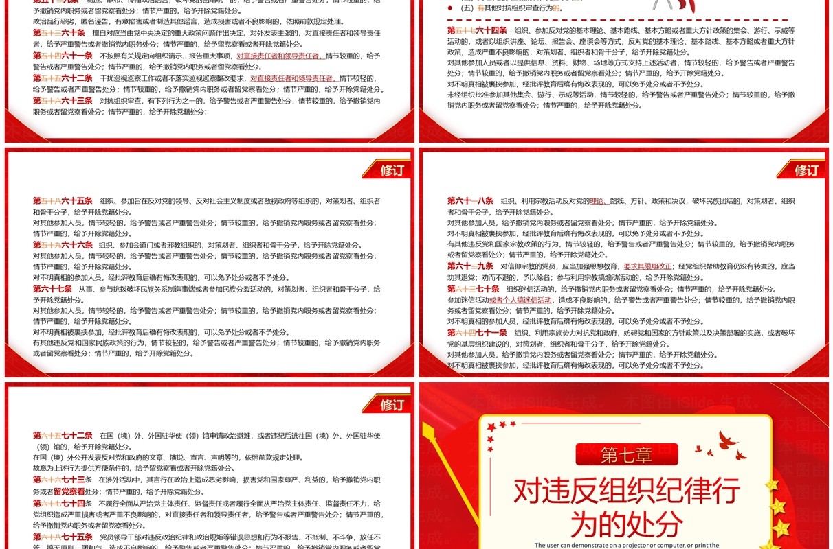 红色中国共产党纪律处分条例对照表PPT模板