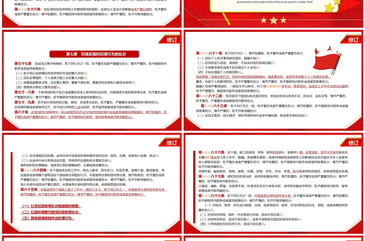 红色中国共产党纪律处分条例对照表PPT模板