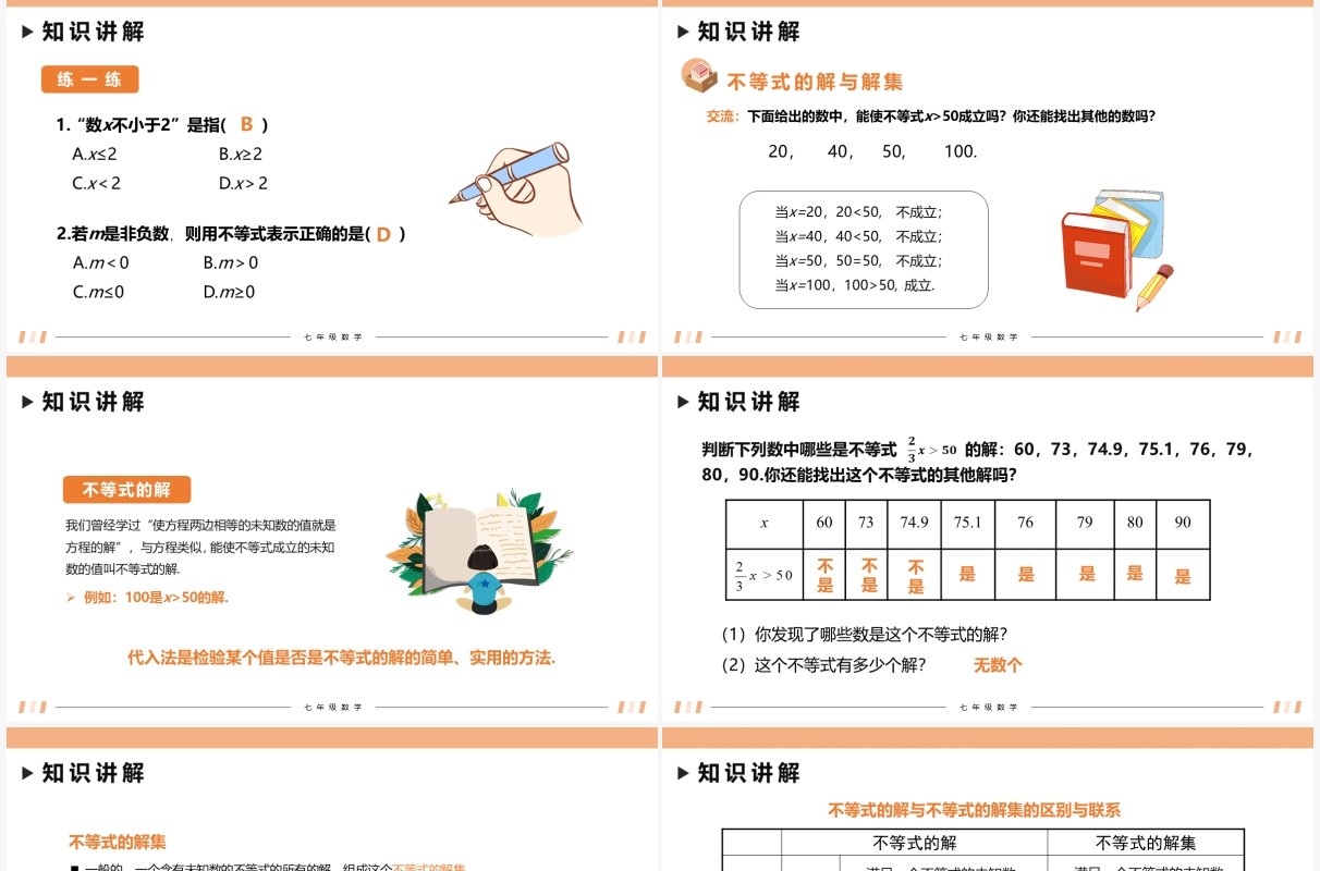 部编版七年级数学下册不等式及其解集课件PPT模板