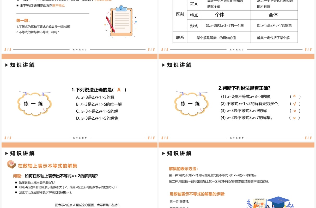 部编版七年级数学下册不等式及其解集课件PPT模板