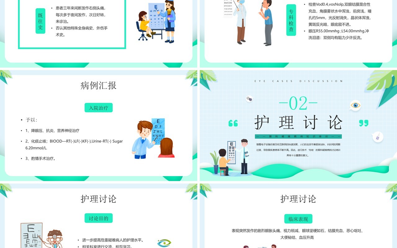 绿色卡通眼科疑难病例讨论PPT模板