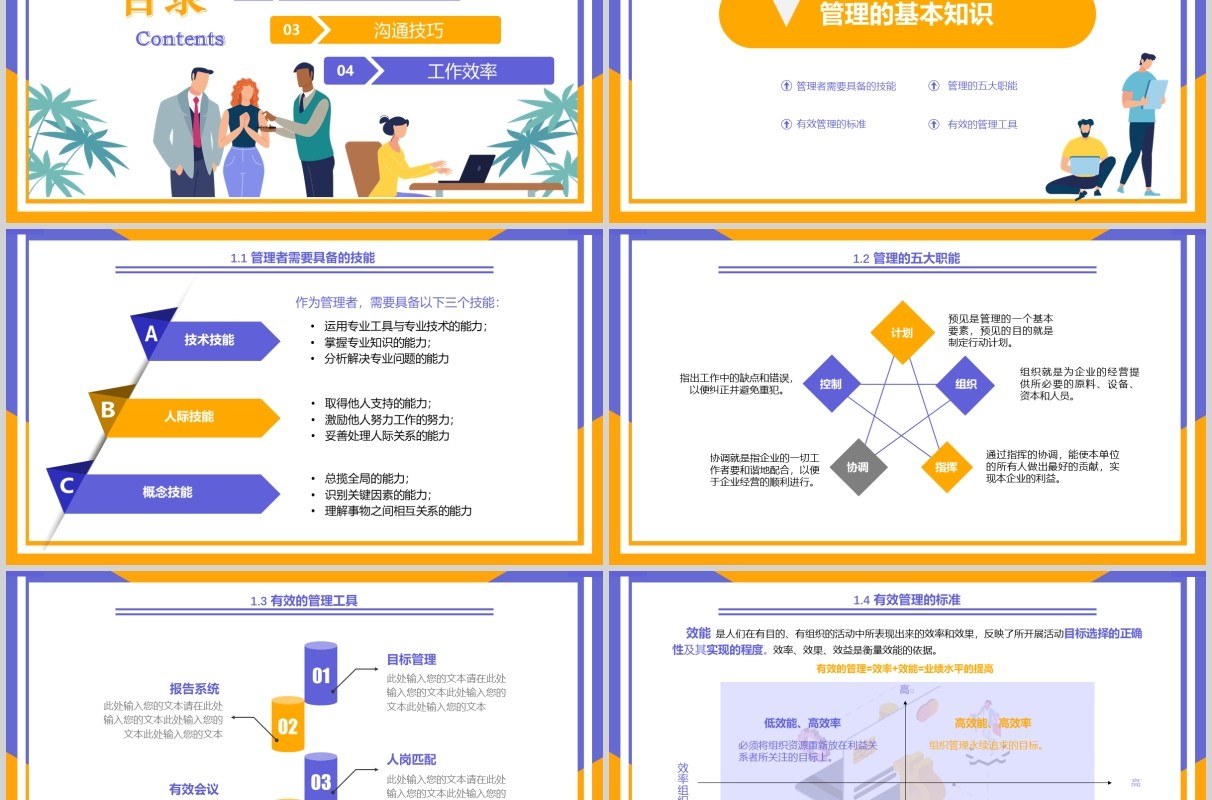 蓝黄扁平风工作效率与能力提升员工培训PPT模板