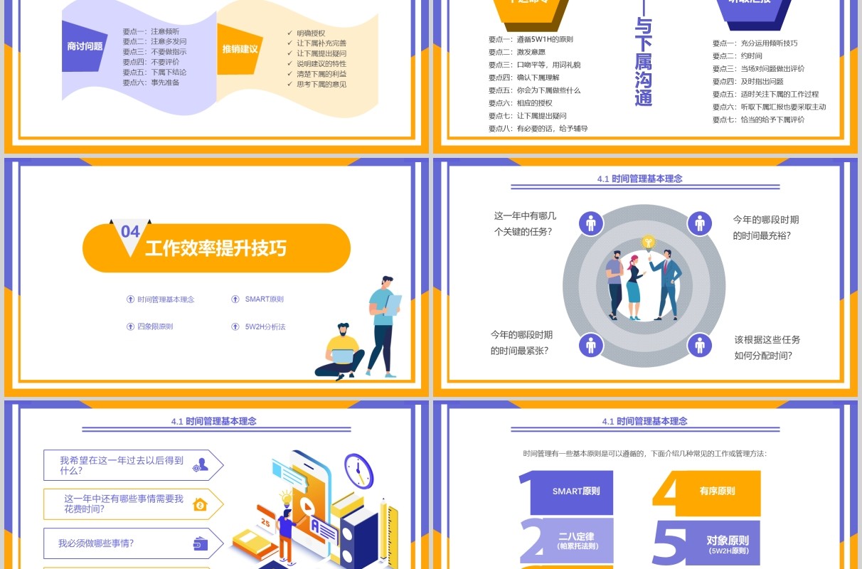 蓝黄扁平风工作效率与能力提升员工培训PPT模板