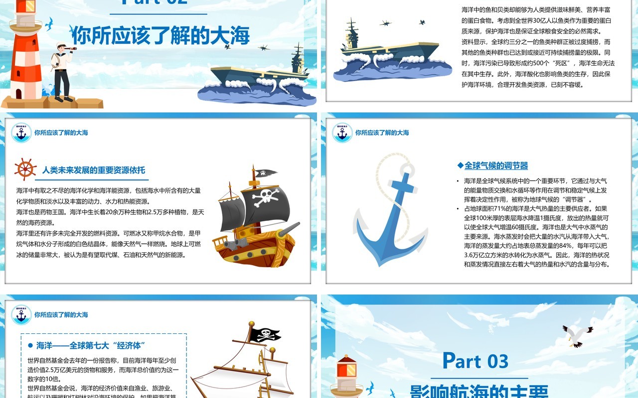 蓝色卡通国际航海日教育宣传PPT模板