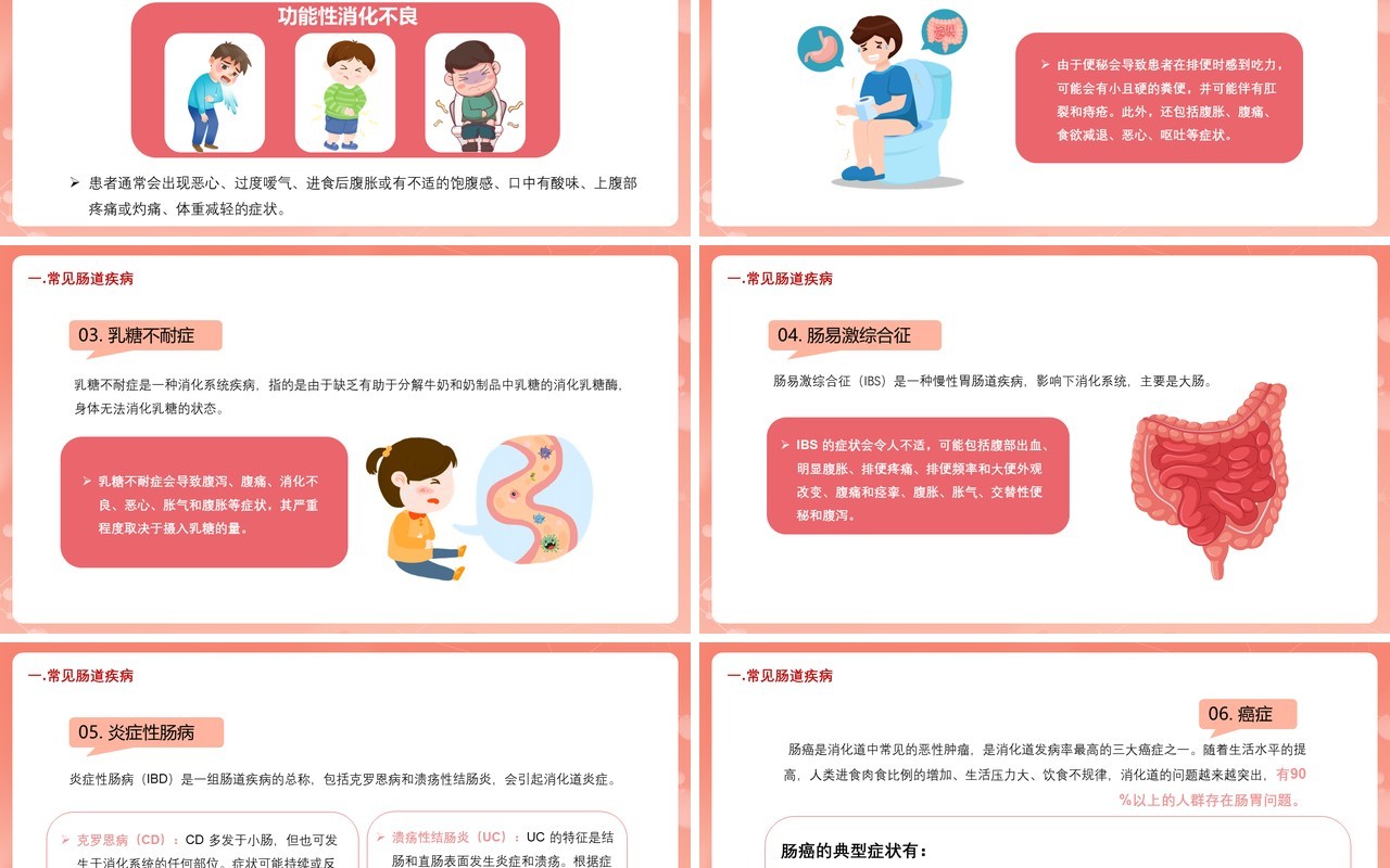 粉色卡通风世界肠道健康日PPT模板
