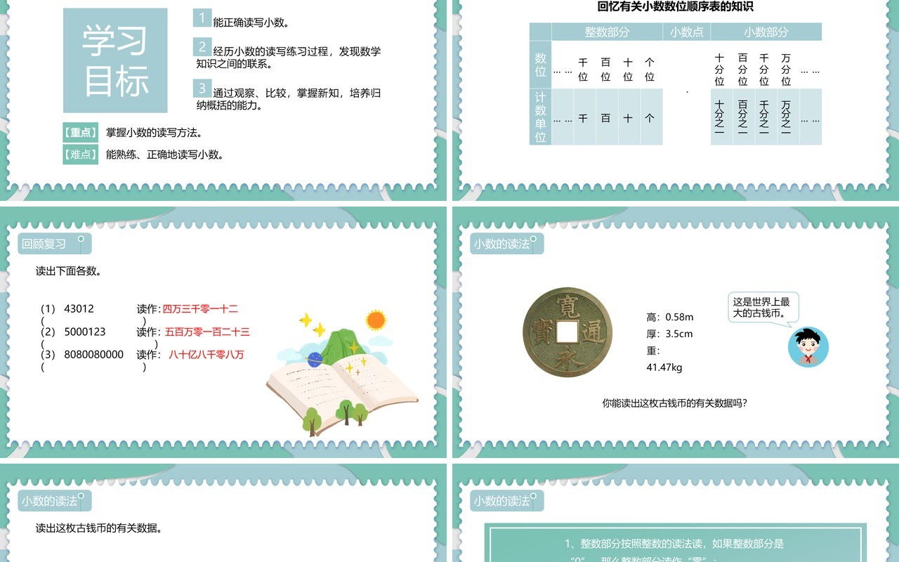 部编版四年级数学下册小数的意义和读写法课件PPT模板