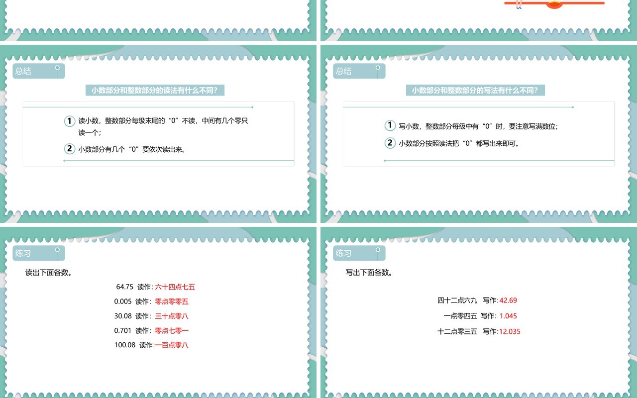 部编版四年级数学下册小数的意义和读写法课件PPT模板