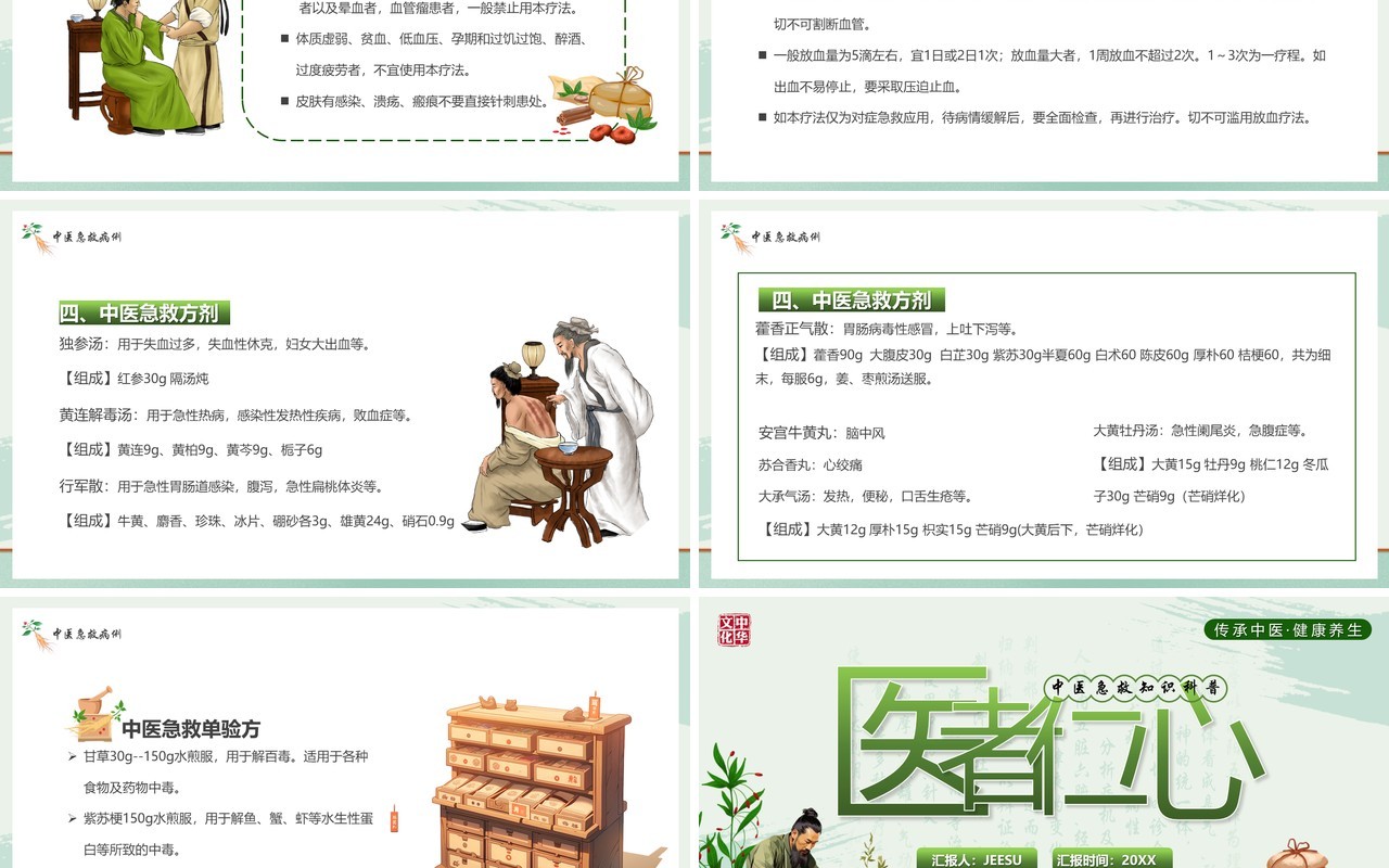 绿色简约风中医急救知识PPT模板