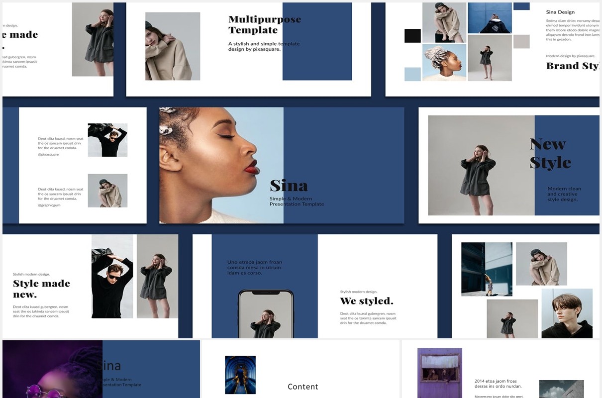 简洁摄影作品集图文展示宣传报告PPT模板SINA - Powerpoint Style Template
