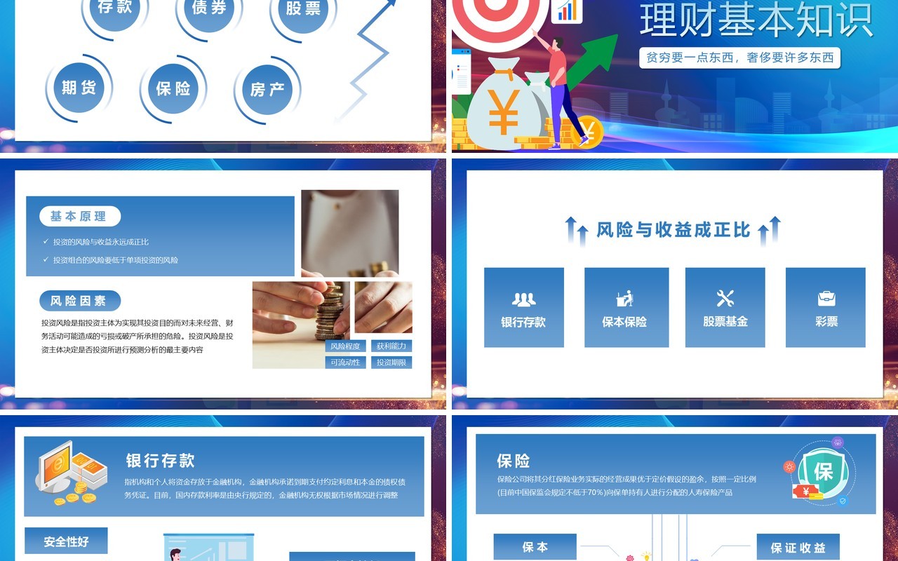 蓝色渐变学会理财专题培训动态PPT模板