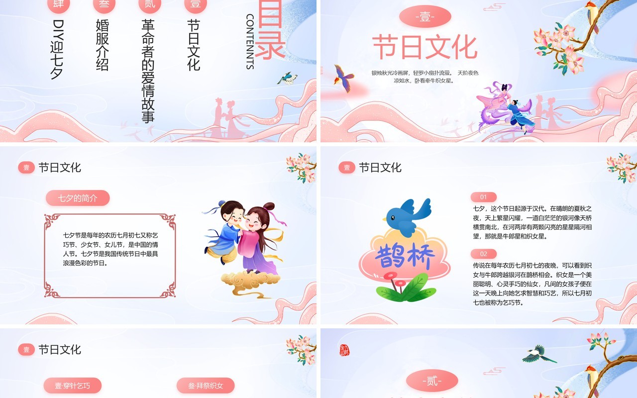 粉色中国风传统节日七夕介绍PPT模板