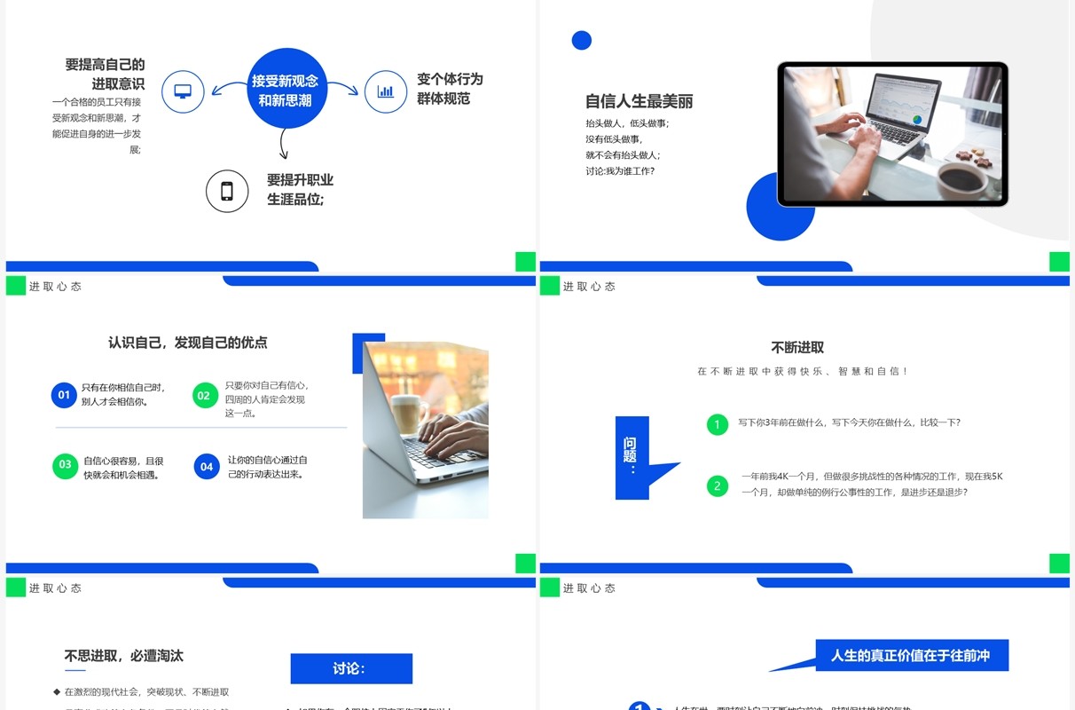 蓝绿色商务风树立正确的职业心态PPT模板