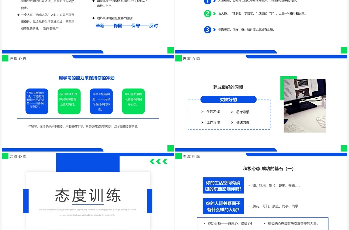 蓝绿色商务风树立正确的职业心态PPT模板