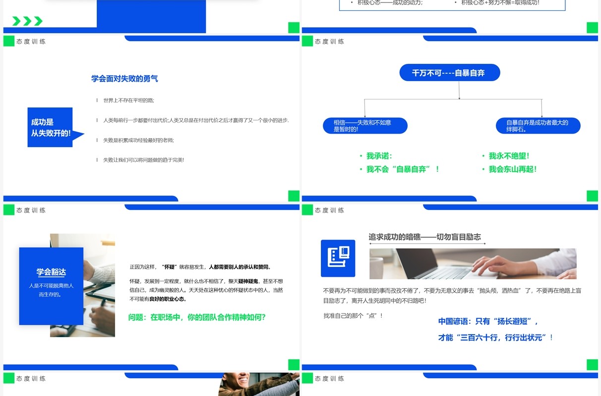 蓝绿色商务风树立正确的职业心态PPT模板
