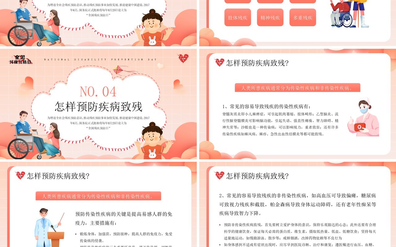 橙色卡通风全国残疾预防日PPT模板