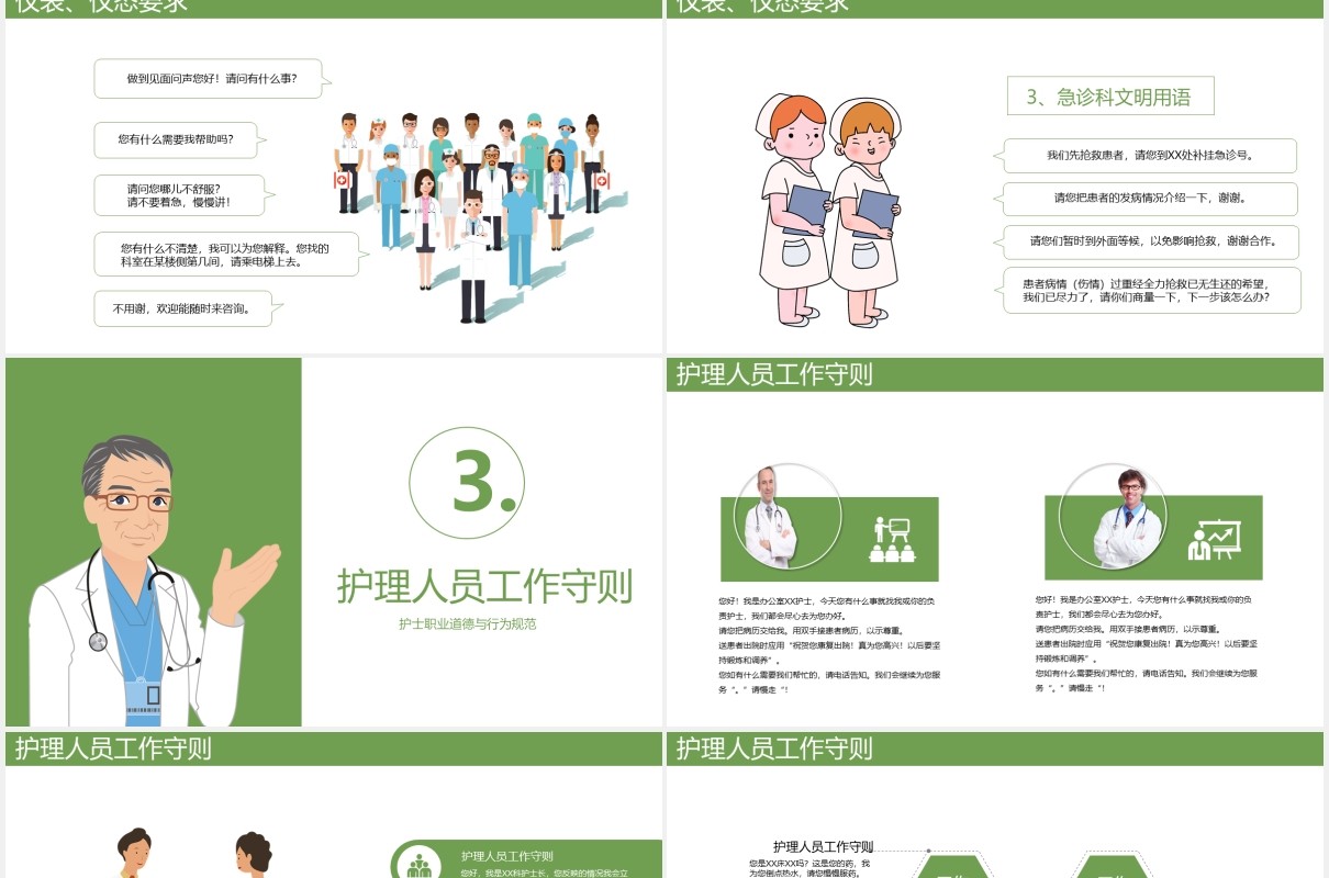 绿色简约护士岗前培训医院医生PPT模板