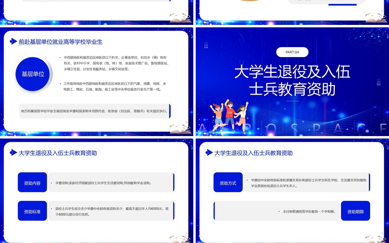 蓝色简约风国家资助政策宣传PPT模板