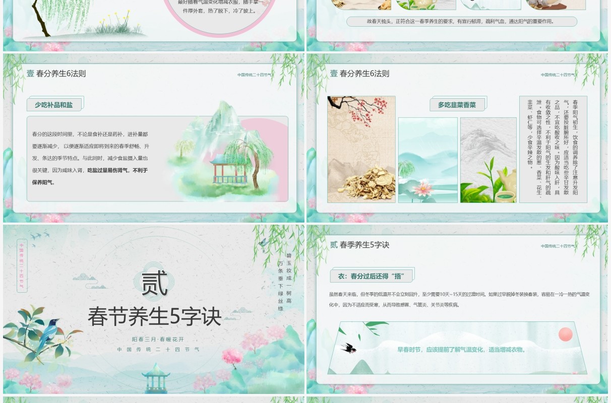 绿色中国风中国传统节气之春分养生PPT模板