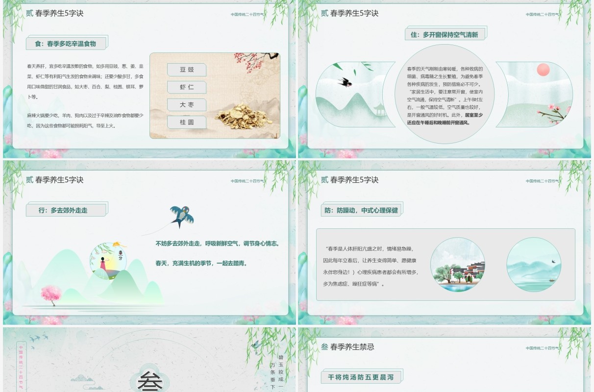 绿色中国风中国传统节气之春分养生PPT模板