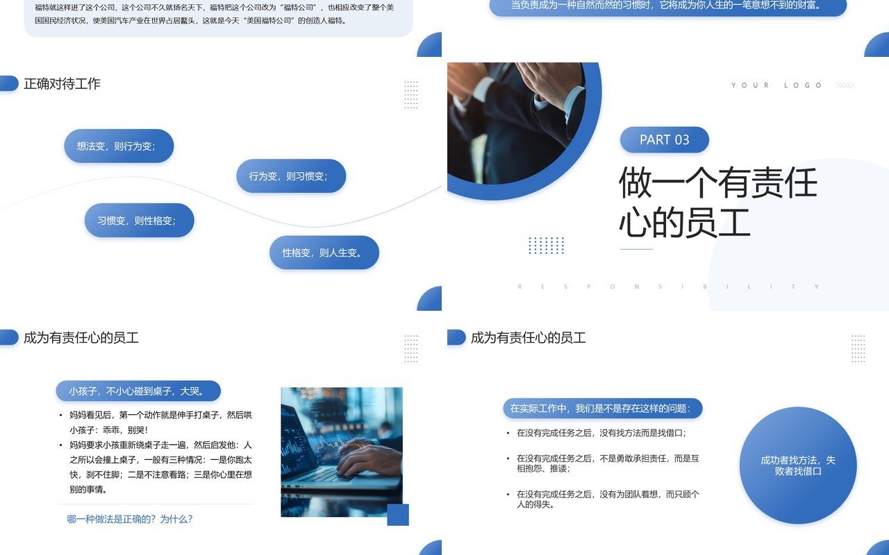 蓝色商务风责任心与执行力企业培训PPT模板