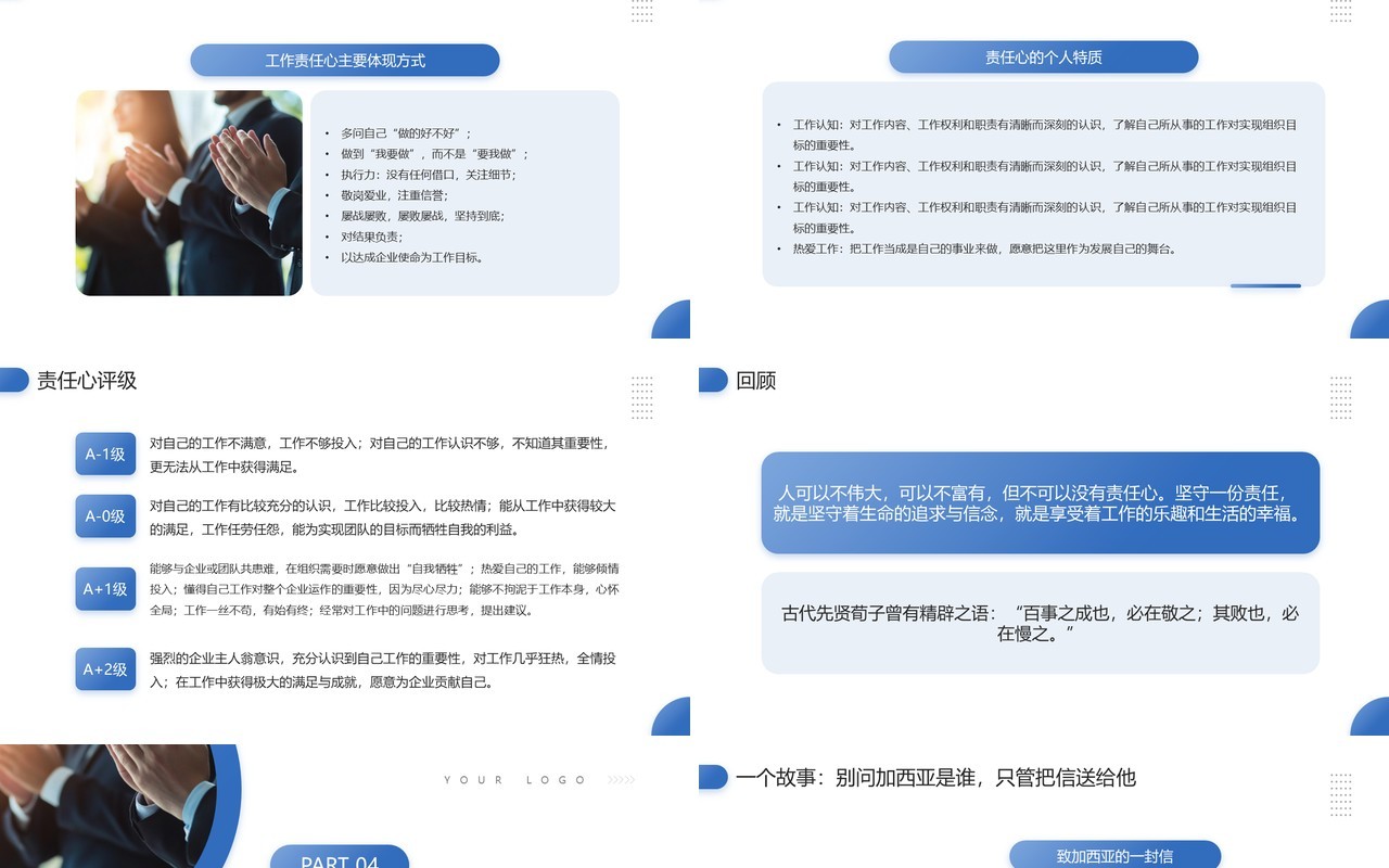 蓝色商务风责任心与执行力企业培训PPT模板