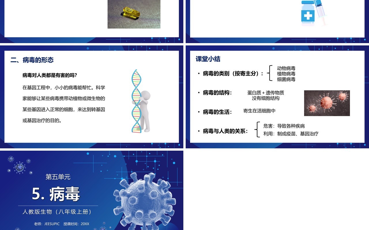 部编版八年级生物上册病毒PPT模板