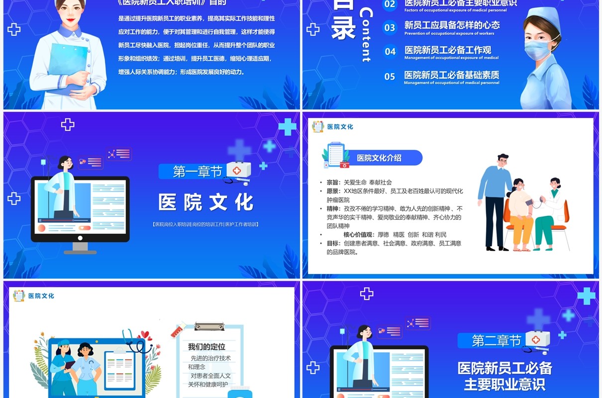 紫色医院新员工岗位入职培训PPT模板