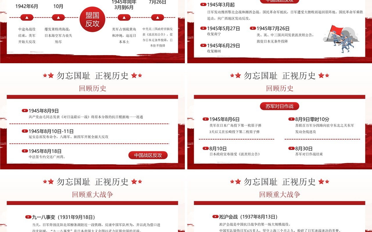 红色简约风日本无条件投降纪念日PPT模板