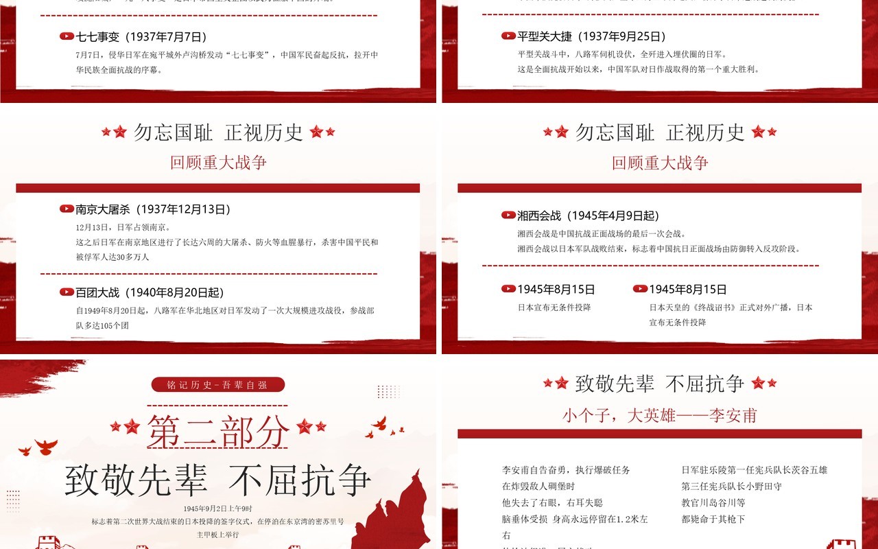 红色简约风日本无条件投降纪念日PPT模板