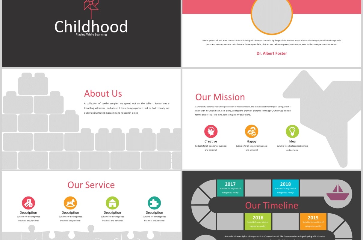 儿童趣味教育宣传课件PPT照片排版设计模板Childhood - Playful Powerpoint Template