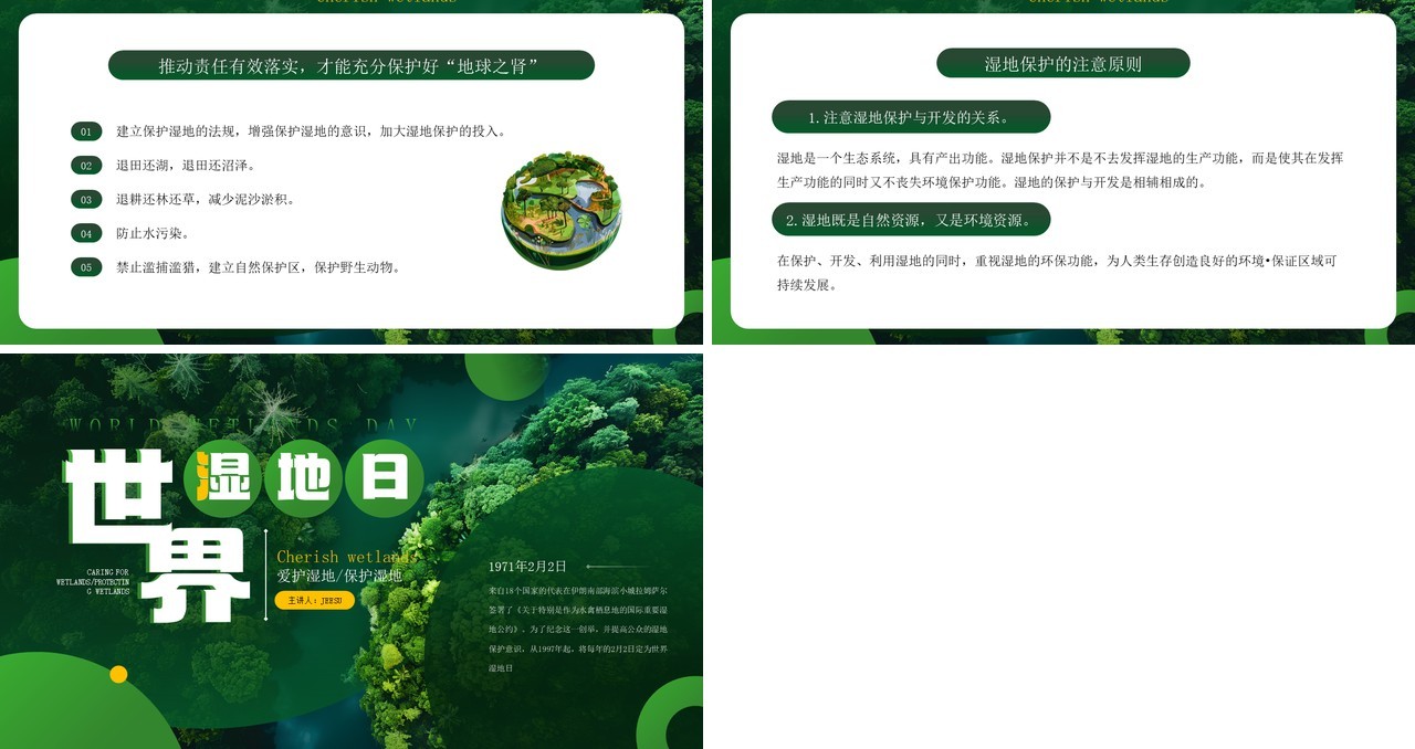 绿色简约风世界湿地日介绍PPT模板