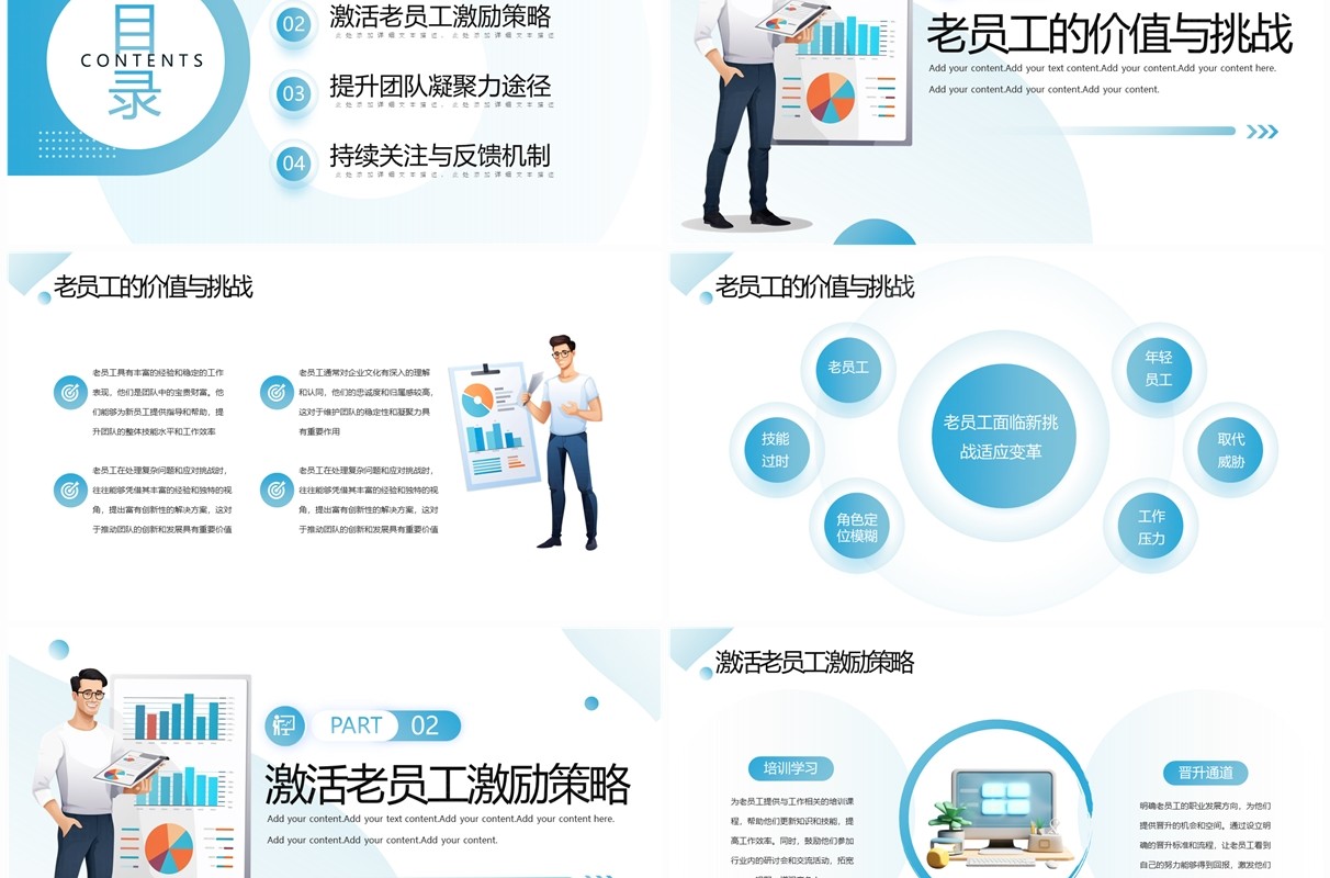 蓝色简约激活老员工提升团队凝聚力PPT模板
