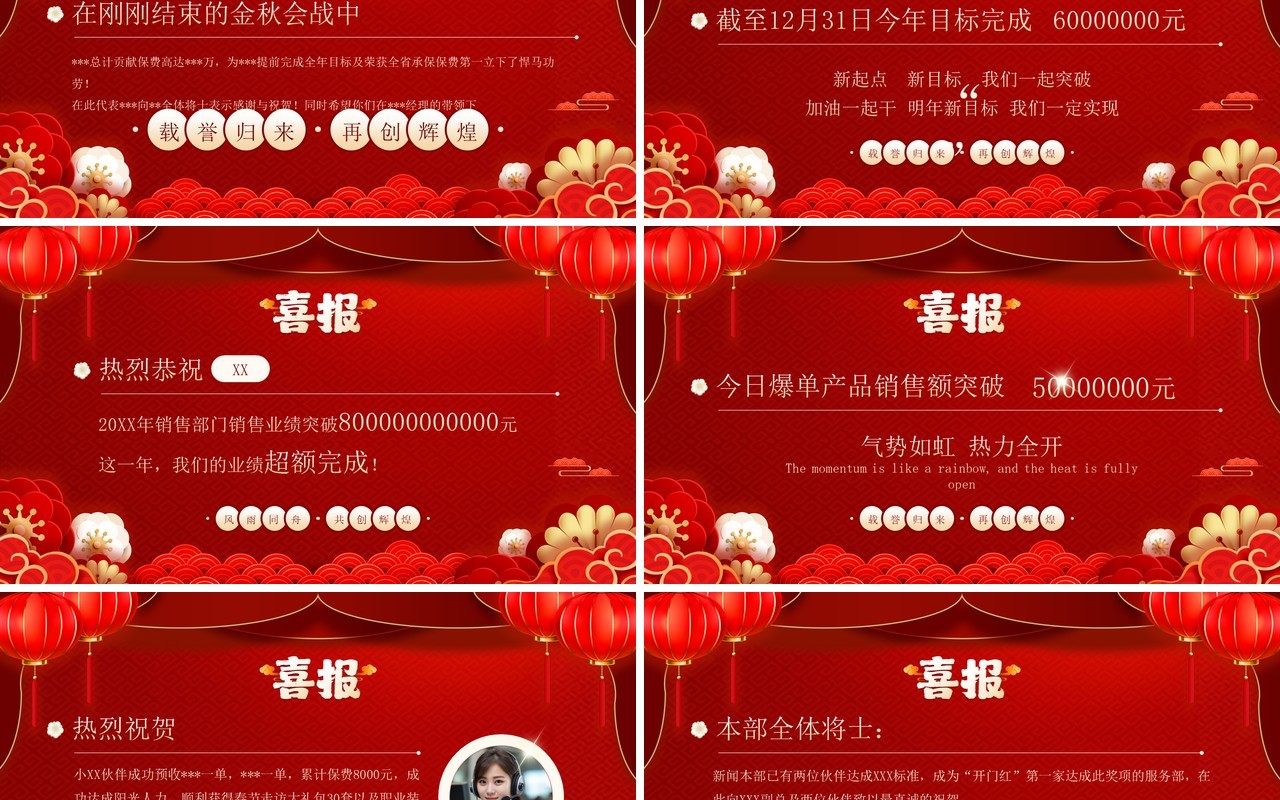 红色中国风喜报业绩捷报PPT模板