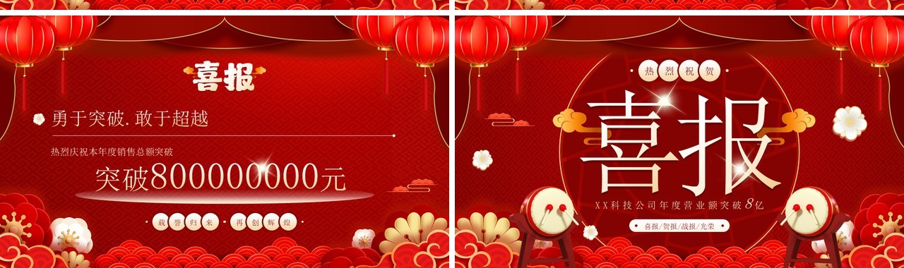 红色中国风喜报业绩捷报PPT模板