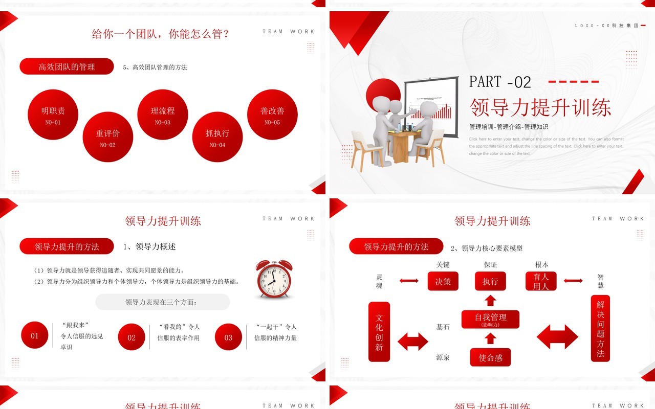 红色商务风团队管理和领导力修炼PPT模板