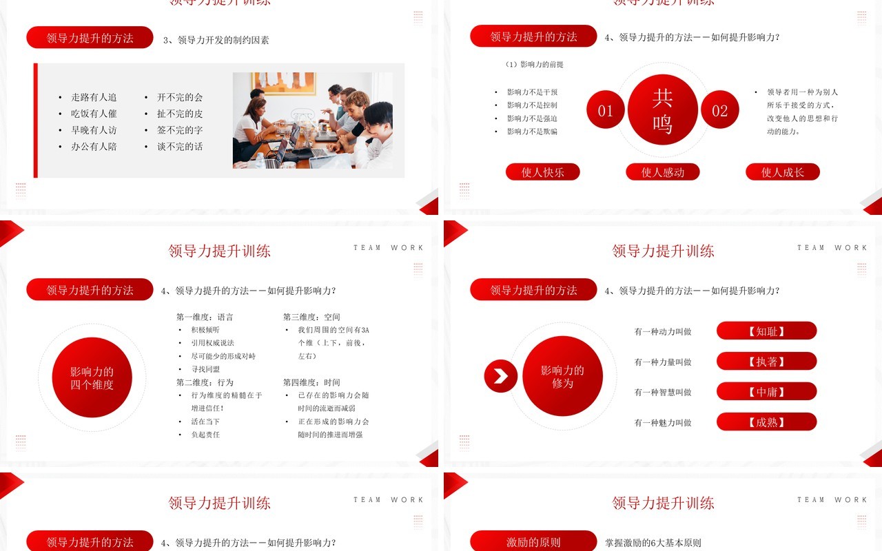 红色商务风团队管理和领导力修炼PPT模板