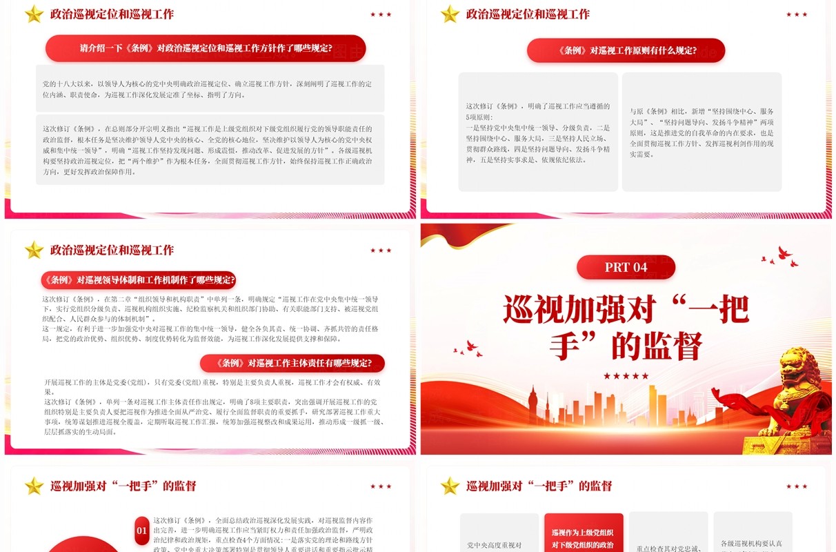 红色党政风中国共产党巡视工作条例PPT模板