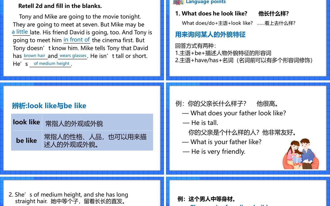 人教版七年级英语下册what does he look like课件PPT模板