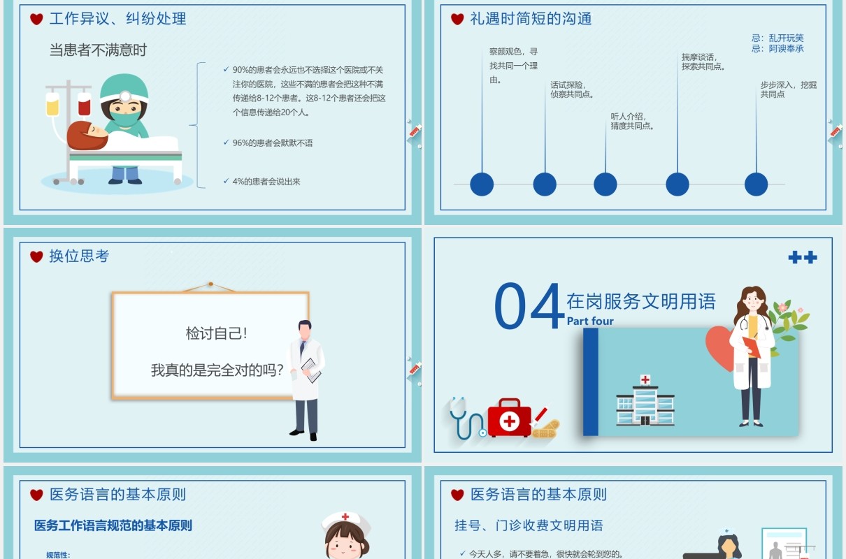 简约卡通风医院窗口服务礼仪培训PPT模板