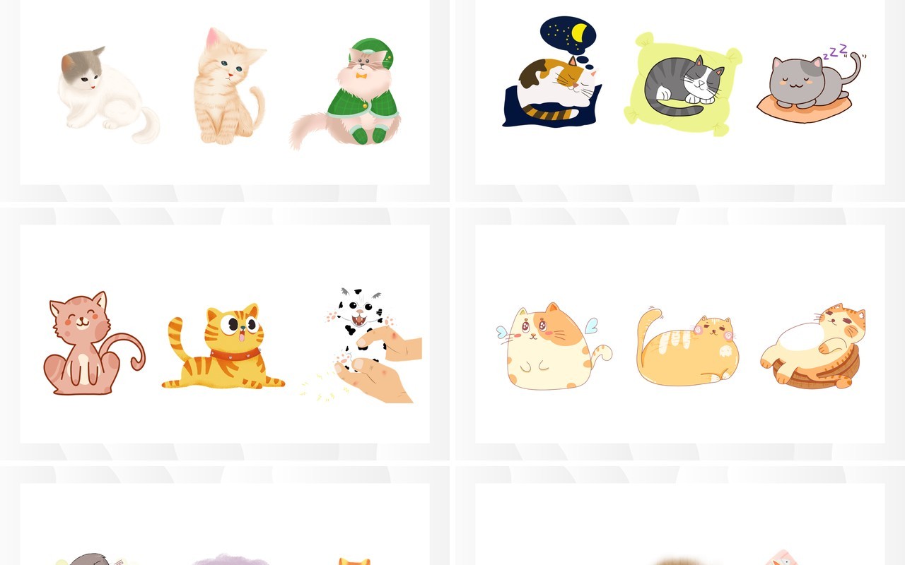 卡通猫咪元素PPT素材合集
