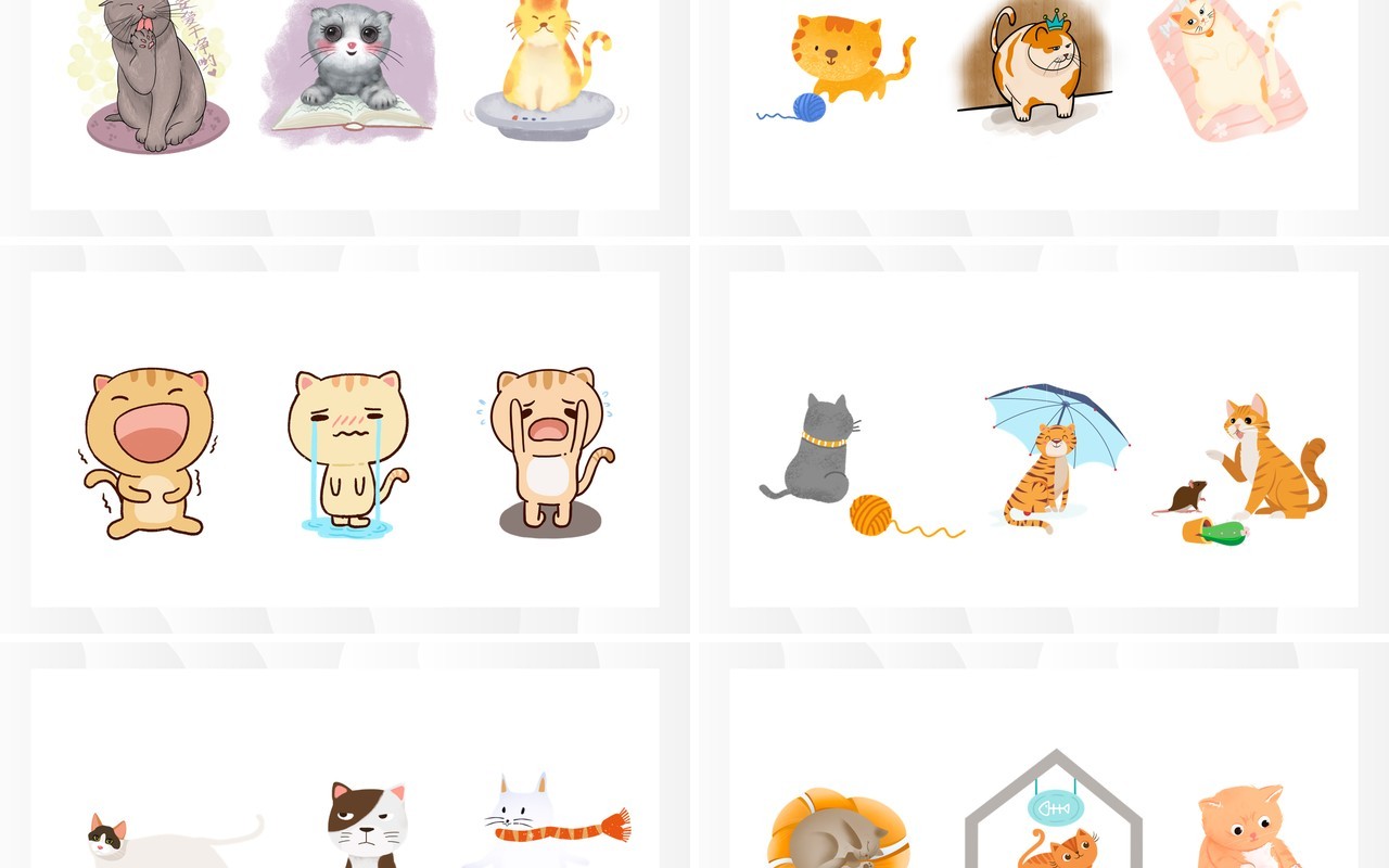 卡通猫咪元素PPT素材合集